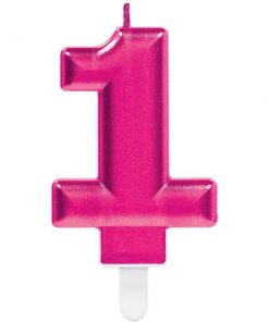 Number 1 Pink Metallic Candle