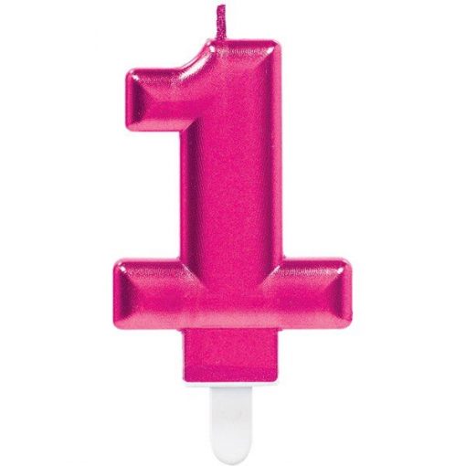 Number 1 Pink Metallic Candle