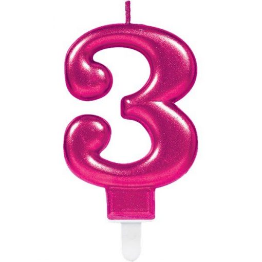 Number 3 Pink Metallic Candle
