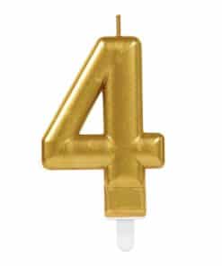Number 4 Gold Metallic Candle