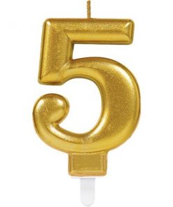 Number 5 Gold Metallic Candle