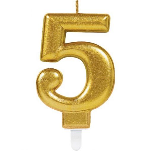 Number 5 Gold Metallic Candle