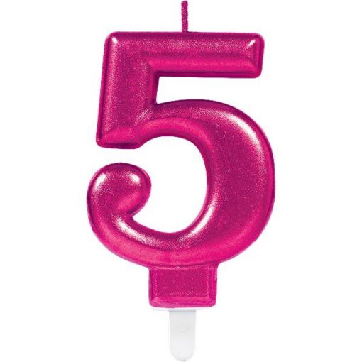 Number 5 Pink Metallic Candle