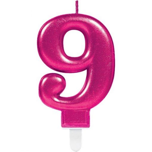 Number 9 Pink Metallic Candle