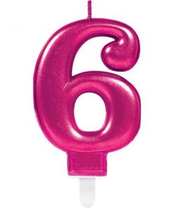 Number 6 Pink Metallic Candle - 7.5cm