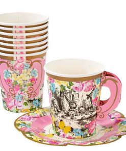 Alice in Wonderland Party Themed Paper Party Cups with Saucers