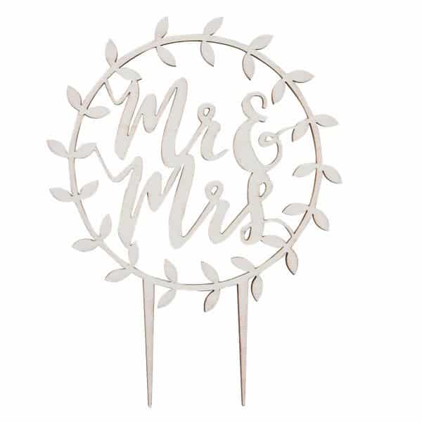 Wedding Beautiful Botanics Wooden Mr Mrs Cake Topper Fun Party