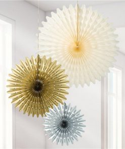 Metallic Gold Mix Paper Fan Decorations