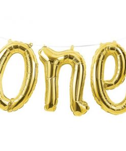Age One Gold Phrase Balloon Bunting