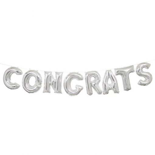 Congrats Silver Phrase Balloon Bunting