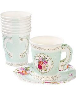 Vintage Style Tea Party Cups with Saucers