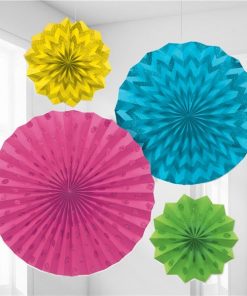 Multi Coloured Paper Glitter Fan Decorations