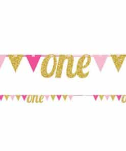 Age One Pink & Gold Glitter Bunting
