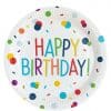 Rainbow Polka Dot Confetti Print Happy Birthday Paper Plates