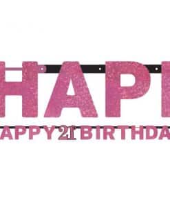 Pink Celebration Age 21 Party Prismatic Letter Banner
