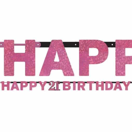 Pink Celebration Age 21 Party Prismatic Letter Banner