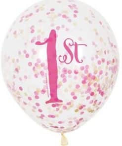 Pink & Gold 1st Birthday Party Latex Confetti Balloons