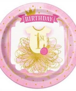Pink & Gold 1st Birthday Party Paper Plates