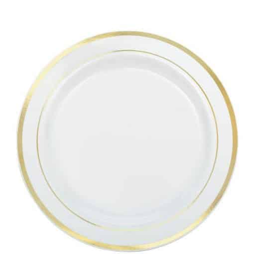 Premium Plastic Plates White with Rose Gold Trim