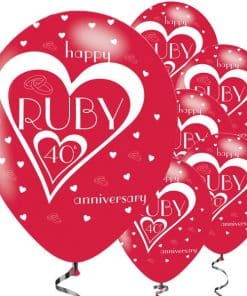 40th Ruby Wedding Anniversary Printed Latex Balloons