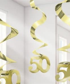50th Gold Sparkling Wedding Anniversary Hanging Swirls Party Decoration