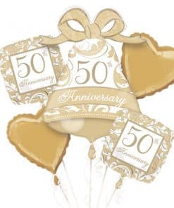 50th Gold Sparkling Wedding Anniversary Balloon Bouquet