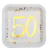 White & Gold Sparkle 50th Paper Plates