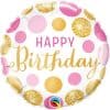 Happy Birthday Pink Gold Dots Balloon