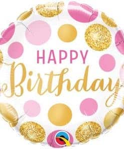 Happy Birthday Pink Gold Dots Balloon