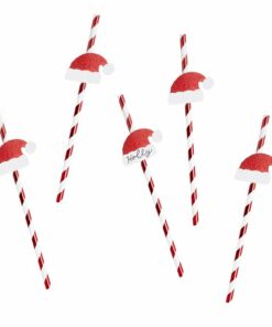 Alternative view of 20 x Santa Hat Red & White Stripe Paper Straws