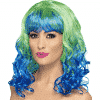 Divatastic Curly Green & Blue Adult Wig