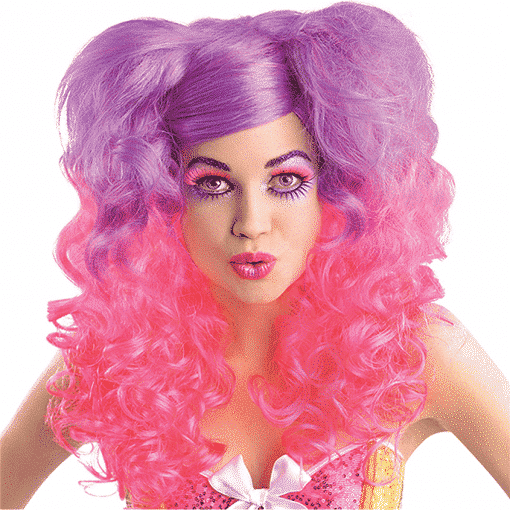 Pony Curls Adult Pink & Purple Wig