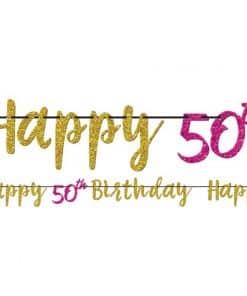 50th Birthday Pink & Gold Glitter Letter Banner