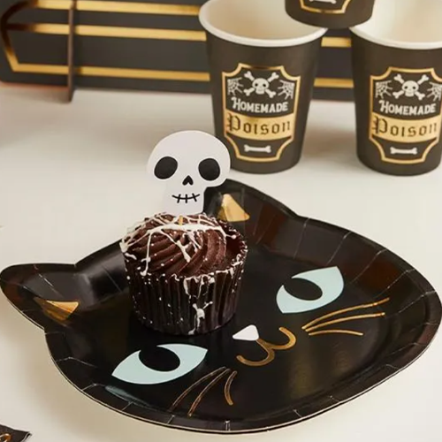 Halloween Black Cat Paper Plates, Cups & Napkins