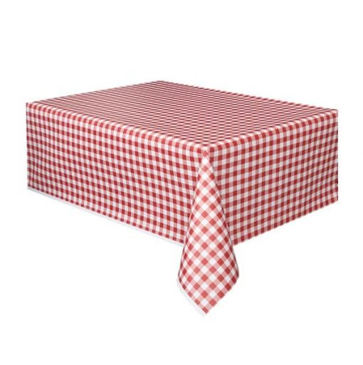 Red Gingham Plastic Tablecover