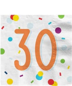 Rainbow Polka Dot Paper 30th Birthday Napkins