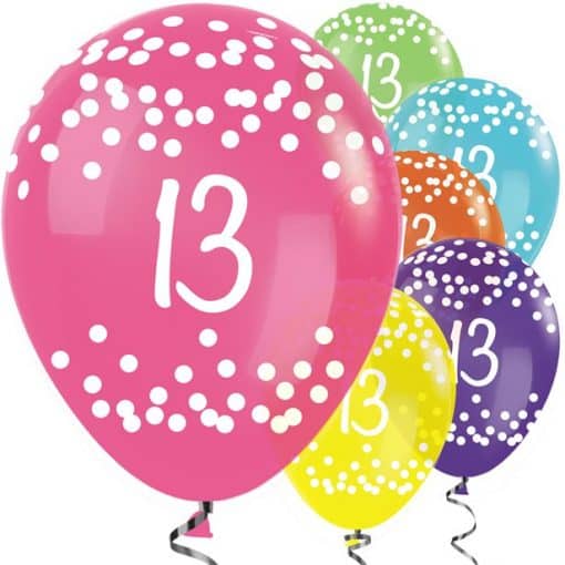 13th Birthday Tropical Mix Dots Balloons