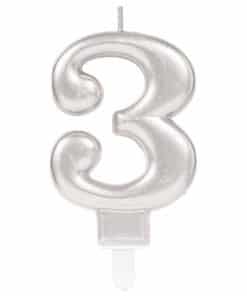 Silver Number 3 Candle