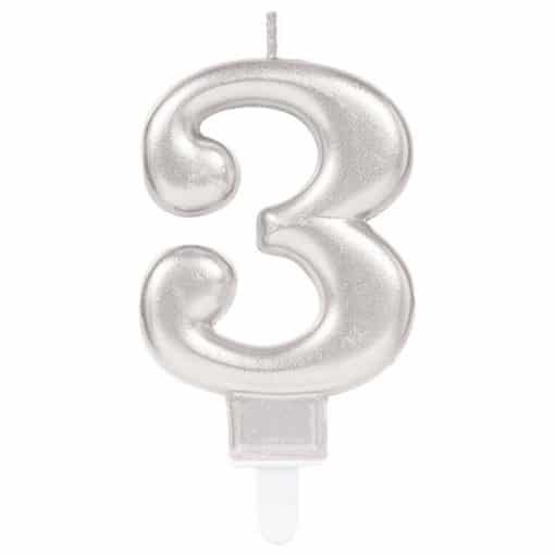 Silver Number 3 Candle