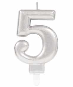 Silver Number 5 Candle