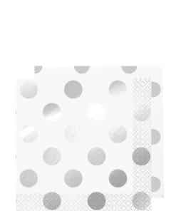 Metallic Silver Dot Beverage Paper Napkins