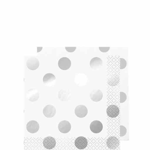 Metallic Silver Dot Beverage Paper Napkins