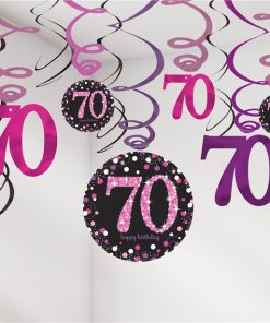 Pink Celebration Age 70 Hanging Swirls