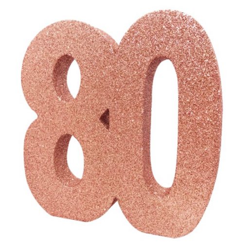 Age 80 Rose Gold Glitter Table Decoration