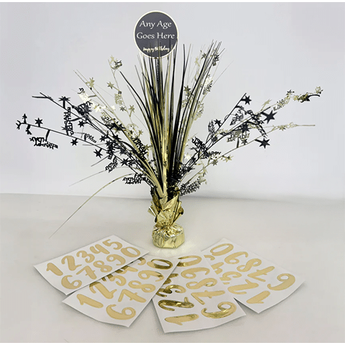 Customisable Add Your Age Gold Happy Birthday Centrepiece