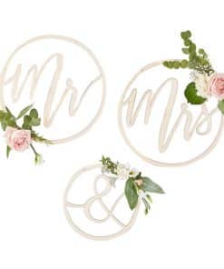 Gold Wedding Mr & Mrs Wooden Hoop Decorations