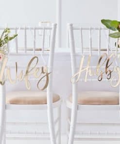Gold Wedding Wifey & Hubby Chair Signs