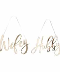 Gold Wedding Wifey & Hubby Chair Signs