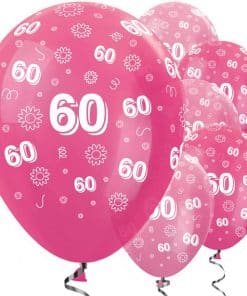 60th Birthday Pink Mix Flowers Balloons