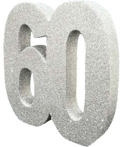 Age 60 Silver Glitter Table Decoration